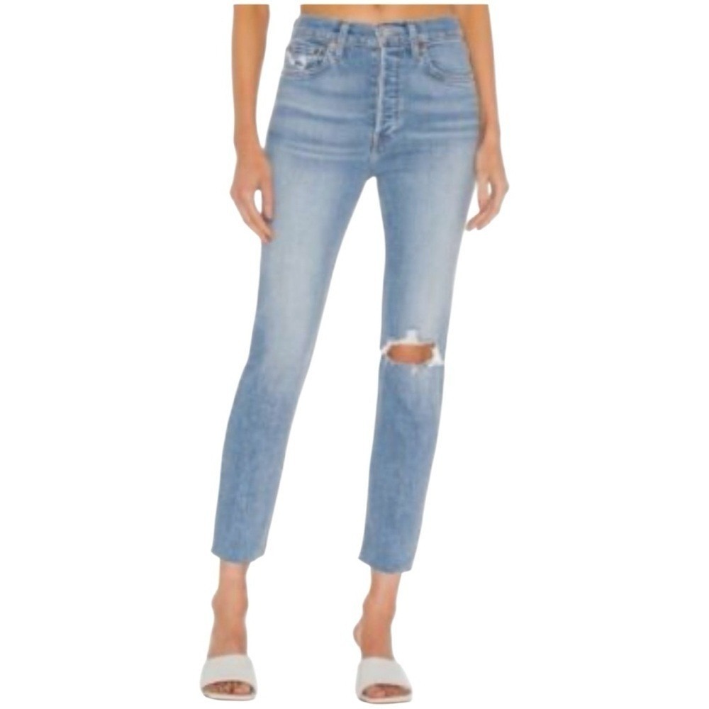 RE/DONE Originals High Rise Ankle Crop Jeans Womens‎ 27 Light Wash  Raw Hem